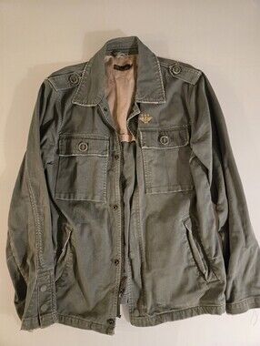 Industry Military Utility Jacket Olive Distressed Eagle Embroidery S
